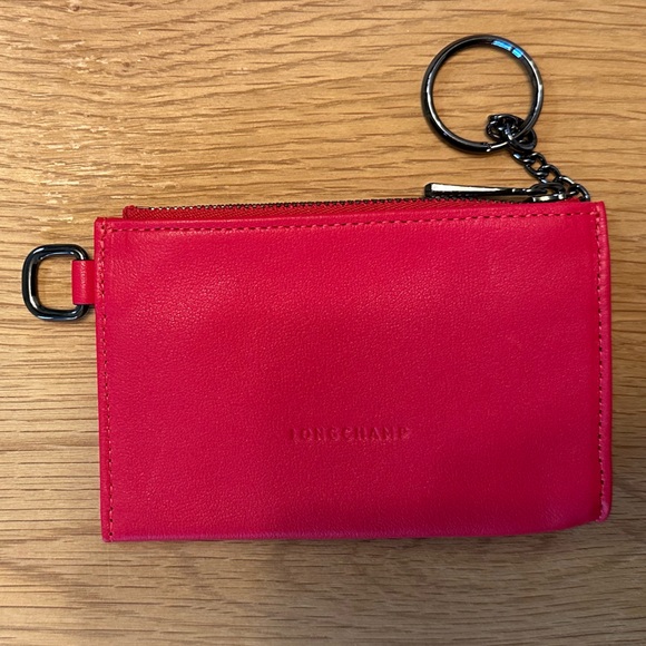 Longchamp Le Pliage Cuir Coin Purse With Key Ring In Red - Picture 4 of 8